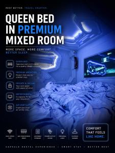 a poster of a bedroom with a bed in a mixed room at Hashtag.Capsule.Hostel in Johor Bahru
