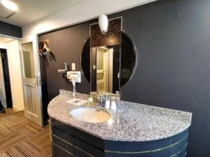 a bathroom with a sink and a mirror at 富士OUTLET Hotel in Gotemba +14 photos