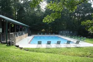 a large swimming pool with chairs in a yard at Three Trees Retreat in Ellijay