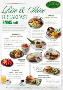 a menu of breakfast dishes in a restaurant at The Jesselton Hotel in Kota Kinabalu