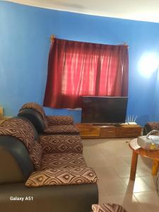 a living room with a couch and a flat screen tv at Villa Frisi in Palimé