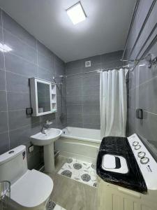 a bathroom with a sink and a toilet and a tub at Modern Luxury Debut - Untouched in Ulaanbaatar +23 photos