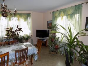 a dining room with a table and some plants at Kwiatowa Zagroda in Białowieża