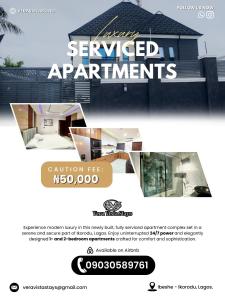 a flyer for a luxury serviced apartments at VeraVistaStays in Odo