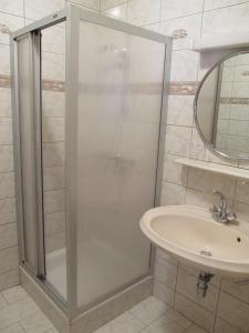 een badkamer met een douche en een wastafel bij Gasthof zum Galik in Großkrut
