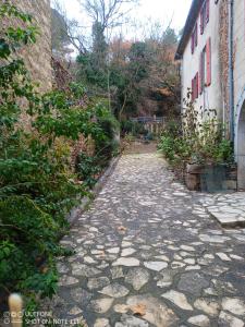 a stone path next to a house and a building at Habitation Occitania in Durban-Corbières