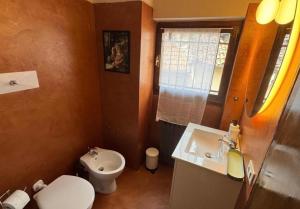 a small bathroom with a toilet and a sink at L'Angulin in Vezzo +12 photos