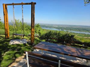 a swing and a bench on a hill with a view at Casa Horizont in Slankamenački Vinogradi +37 photos