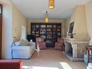 a living room with a couch and a fireplace at Villa Flavia in Manziana