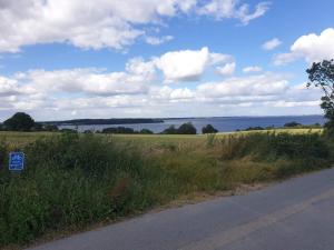 a road with a view of a field and a lake at 4 person holiday home in Aabenraa in Aabenraa