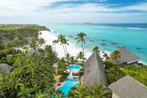 an aerial view of the beach and the ocean at SeVi Boutique Hotel in Matemwe