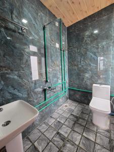 a bathroom with a toilet and a sink at The Sunflower Homes in Gondla