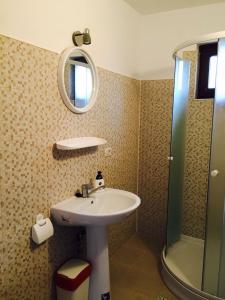 a bathroom with a sink and a mirror at Vila close to Bran Castle in Moieciu de Jos +6 photos