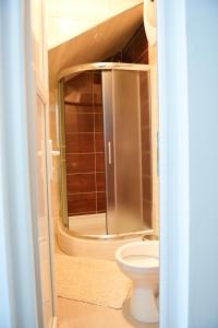 uma casa de banho com um WC e um chuveiro em Motel Alibi em Banja Luka