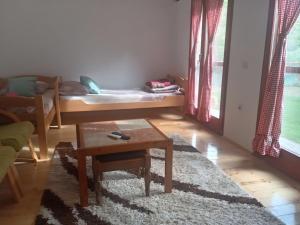 a living room with a bed and a table at Apartman Sobek in Bajina Bašta
