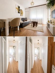a living room and a dining room with white walls at Apartman MATEJ in Vranješ