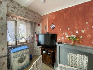 a living room with a flat screen tv and a tv stand at Rifugio Nel Cuore Dell'Abruzzo in Carpineto Sinello