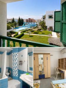 a collage of pictures of a bathroom with a pool at S1 a louer in Dar el Saïd