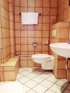 een badkamer met een toilet en een wastafel bij Hotel Imperial in Wuppertal