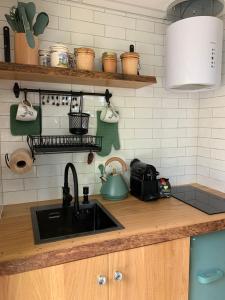 a kitchen with a sink and a counter top at Éco-Gîte "La Chouette Verte" - Eco-Lodge "The Green Owl" in Wangenbourg