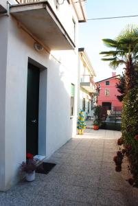 a white building with a door and a palm tree at Da Rina in Mestre