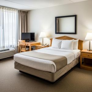 a hotel room with a large bed and a desk at Hotel The Luxury F S Bliss Most Premium Rooms NearTaj Mahal !!! Best Stay In Agra in Agra +12 photos