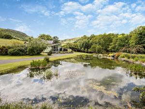 a house with a pond in front of it at 1 Bed in Llangammarch Wells oc-bn020 in Garth