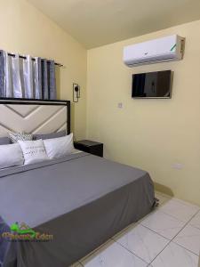 a bedroom with a bed and a air conditioner at Phoenix Eden in Portmore