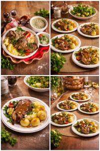 a group of four pictures of plates of food at BIZAR Hostel in Sadowa