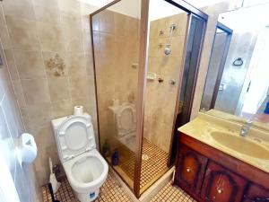 a bathroom with a toilet and a shower and a sink at Room51 in Sydney