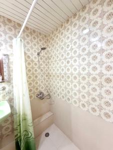 a bathroom with a shower with a shower curtain at Nice Apartment in the City Center in Yerevan +2 photos