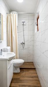 a bathroom with a toilet and a sink and a shower at River Valley Guest House in Foča