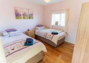 a bedroom with two beds and a window at Mariner's Rest - Cahersiveen in Cahersiveen