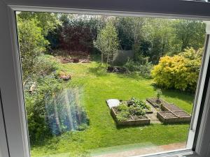 a view of a garden from a window at Mansefield Rooms in Lockerbie