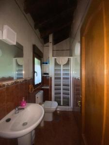 a bathroom with a white sink and a toilet at Los Avellanos Casa 1 in Celis +35 photos