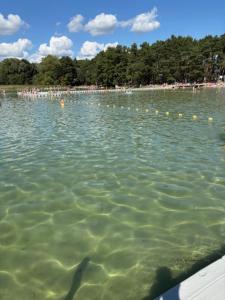 a large body of water with people swimming in it at Przystań Lubikowo in Lubikowo