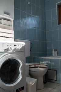 a bathroom with a washing machine and a toilet at Apartman Jedro in Vukovar +8 photos