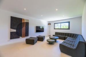 a living room with a couch and a tv at Villa Adeona in Zonza