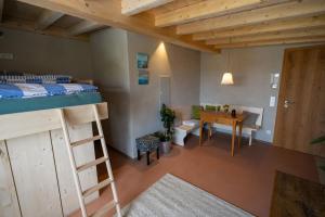 a bedroom with a bunk bed and a desk at Studio Apartment Lindennest in Waging am See
