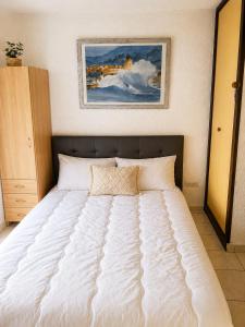 a large white bed in a room at Studio cosy Valras, plage à 20 m in Valras-Plage