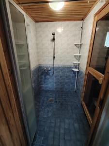 a bathroom with a shower and a toilet in it at Faamos Loviisa in Loviisa