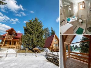 a collage of pictures of a log cabin at Chalet Aleksa in Žabljak