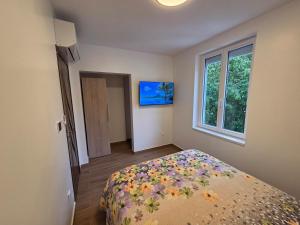 a bedroom with a bed and a window at Le Nid d'Étoiles in Schiltigheim