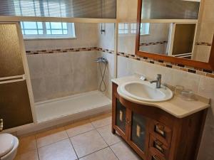 a bathroom with a sink and a shower at Vila das Pétalas in Portimão +23 photos