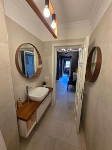 a bathroom with a sink and a mirror at JohnResidence in Valea Lupului +12 photos