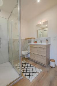 a bathroom with a shower and a sink and a toilet at Chez nenette in Prugny +13 photos