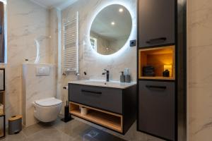 a bathroom with a sink and a toilet and a mirror at Silentium Apartment in Donji Prozor +17 photos