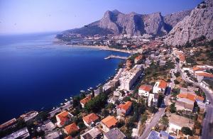 an aerial view of a city and a body of water at Penzion Sovulj SKALLA CZ in Omiš