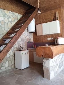 a kitchen with a counter and a refrigerator at -DO- Gradac in Šavnik