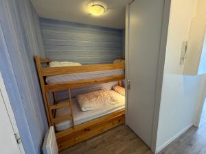 a room with three bunk beds in it at Appartement 4 personnes avec terrasse Centre ville in Cauterets